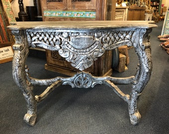 Striking Individual Hand Carved 'Silver' Mango Console