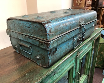 Gorgeous Colourful Vintage Metal 'Steamer' Trunk
