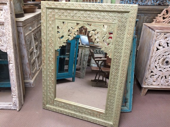 Small Painted Mihrab Mirror Made From Old Teak Small Painted Mihrab Mirror Made From Old Teak