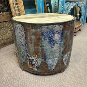 Fabulous Individual Reclaimed Metal Drum Coffee Table