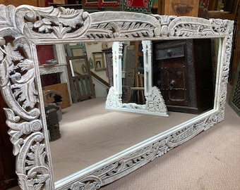 Breathtaking Hand Carved 'white-wash' Mango Wood Mirror