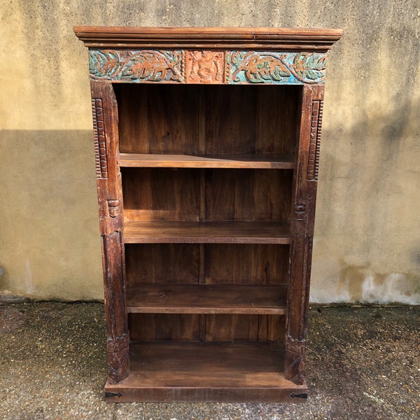 Fabulous Reclaimed Old Teak Hand Carved Bookshelf Unit