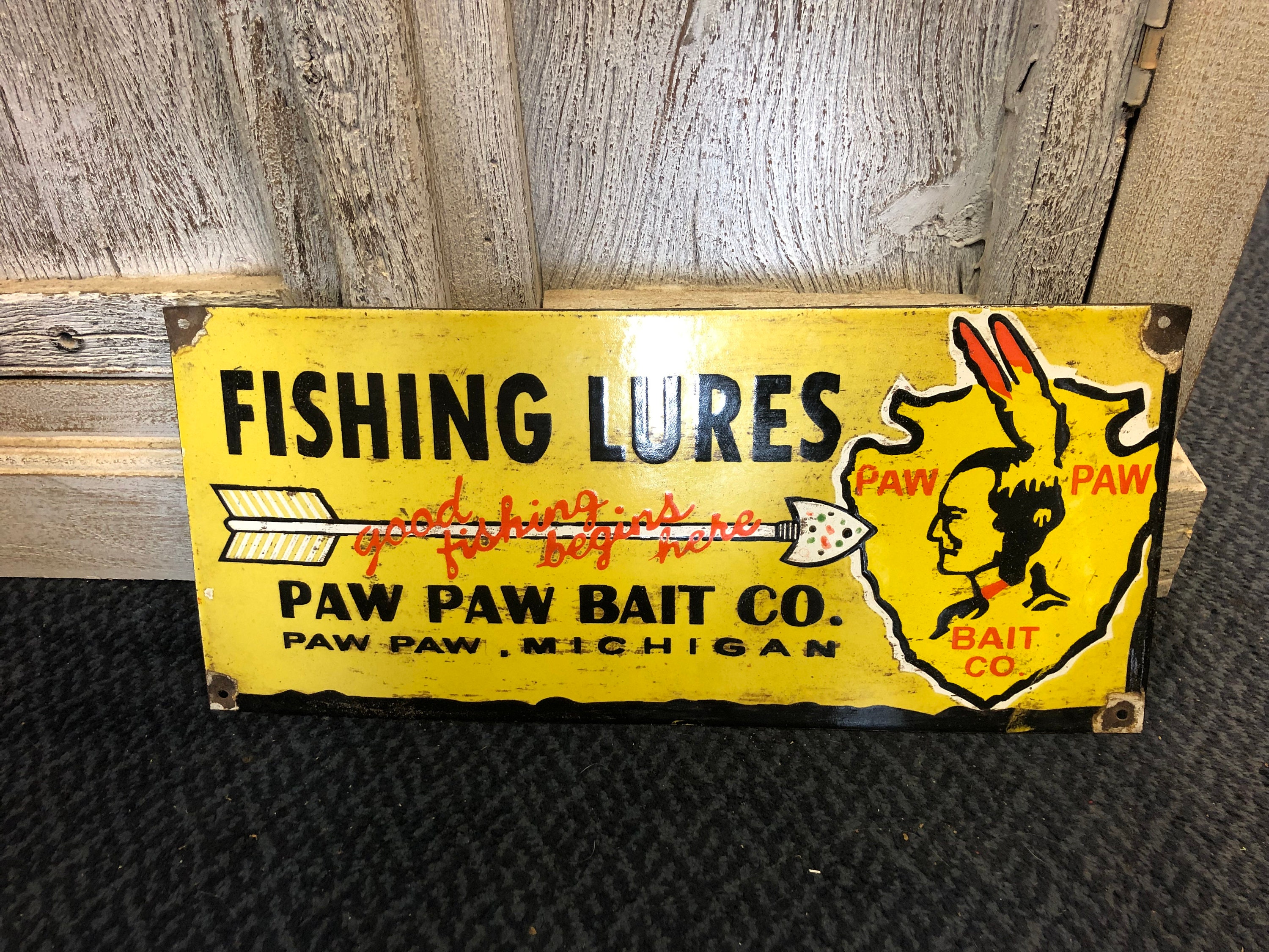 antique fishing lure signs Lunkers Bait and Tackle 8x12 Metal Wall Sign Decor Sign Junky lake houses and man caves. Personalized Fishing Sign - Bait
