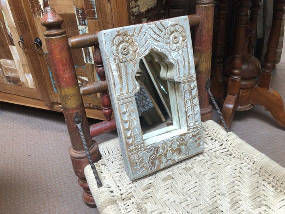 Small Painted Mihrab Mirror Made From Old Teak Small Painted Mihrab Mirror Made From Old Teak