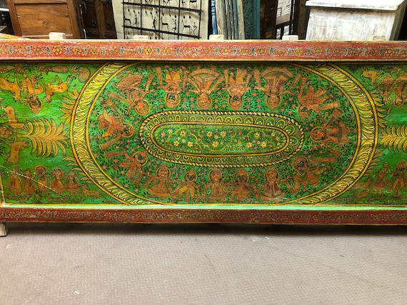 Old Painted Ceiling Panel From Bikaner - Early 19thC Old Painted Ceiling Panel From Bikaner - Early 19thC