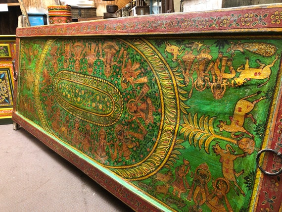 Painted Teak Book Stand From Bikaner - 19thC Painted Teak Book Stand From Bikaner - 19thC