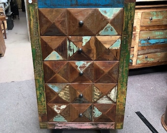 Eye-Catching Reclaimed 'Geometric' 5-Drawer Chest