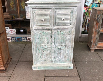 Charming Striking Individual Reclaimed 2-Old Door 2-Drawer Cabinet