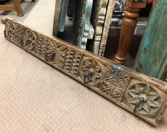 Fabulous Vintage Hand Carved Panel Repurposed 5-Hook Hanger