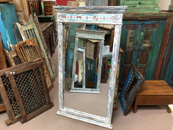 White Painted Mihrab Mirror Made From Old Teak White Painted Mihrab Mirror Made From Old Teak
