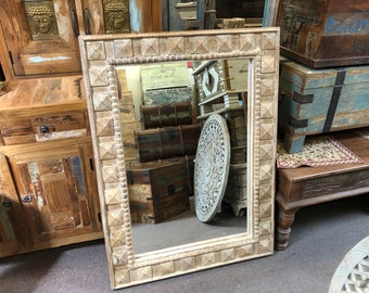 Magnificent Mango Wood Hand Carved Geometric Mirror