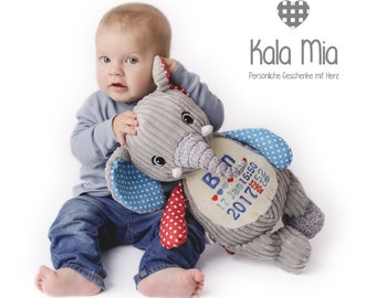 Kuscheltier Elefant bunt mit Namen bestickt | Geschenk Taufe | Geschenk Geburt | Cubbies Stofftier