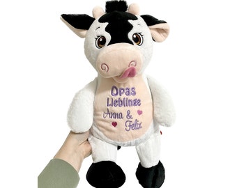 Stofftier personalisiert mit Namen 40cm Plüschtier für Babys Geburt Taufe Geschenk Signature Kuh Cow