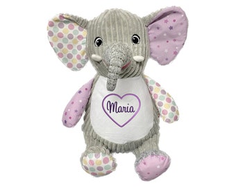 Stofftier mit Namen bestickt 40cm Elefant Bubblegum |Kuscheltier bestickt | Geschenk zur Einschulung