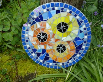 Mosaik Untersetzer Trittstein Gartendeko blau orange