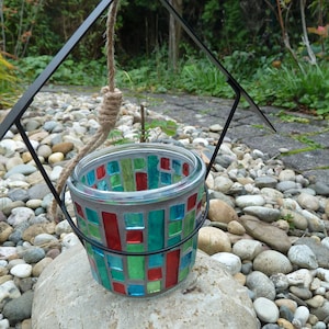 Mosaic Lantern Tealight Holder House for Hanging