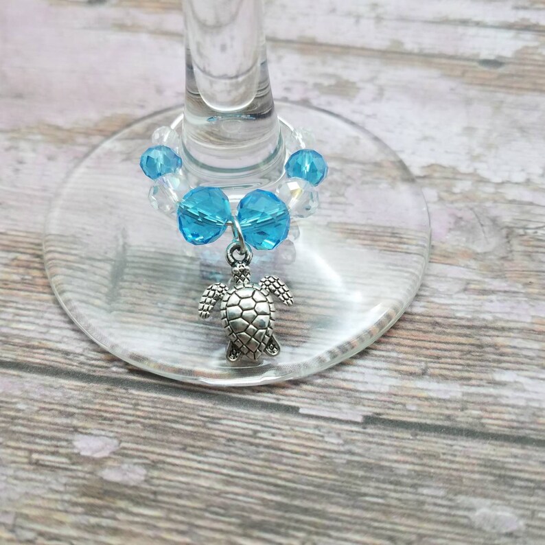 Beach wine glass charms wine charms on rings wine gifts for Etsy
