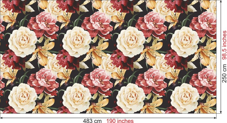 self-adhesive removable wallpaper#141 Peel and stick wallpaper floral pattern with roses decoration boho