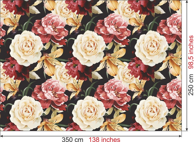 self-adhesive removable wallpaper#141 Peel and stick wallpaper floral pattern with roses decoration boho