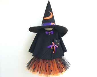 Girl witch costume. Little witch costume. Little witch outfit. Star birthday outfit. Halloween star costume. Black witch costume.