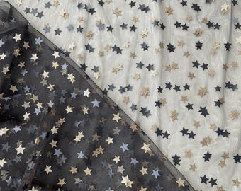 Star tulle. Black and gold star tulle. Witch costume fabric. Star tutu.