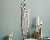 Crescent Moon Macrame Tapestry Dreamcatcher Unique Wall Art Decoration, Large Nursery Wall Hanging