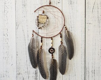 Dream Catcher With Feathers Wooden Owl Wall Hanging Decor Ornament Handmade 