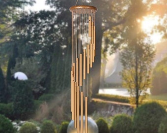 Wind Chime SOUND in DESCRIPTION! Large 36" Amazing Grace Gold Spiral Garden Patio Indoor Outdoor Memorial Sympathy Housewarming Gift