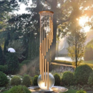 Wind Chime SOUND in DESCRIPTION! Large 36" Amazing Grace Gold Spiral Garden Patio Indoor Outdoor Memorial Sympathy Housewarming Gift