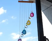 Agate Wood Crystal Wind Chime Sun Catcher Swarovski Large Chakra Suncatcher Wall Hanging Rainbow Maker Window Garden Bridesmaid Gift Decor