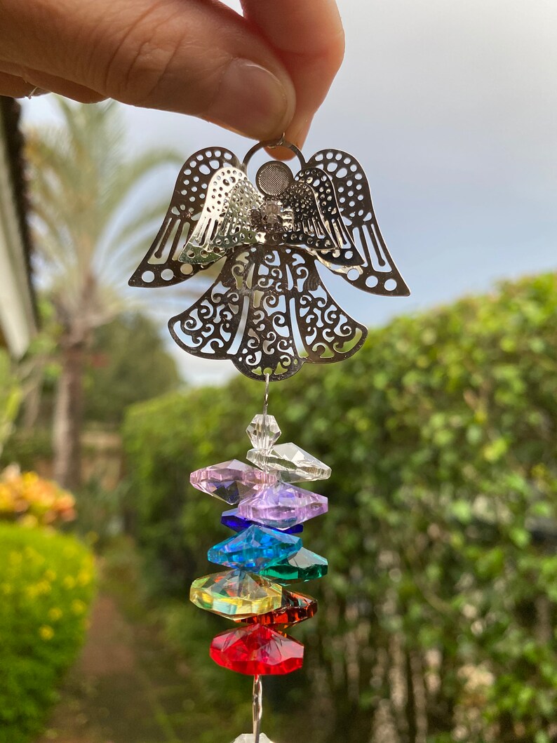Guardian Angel Suncatcher Car Charm Rainbow Crystal Etsy