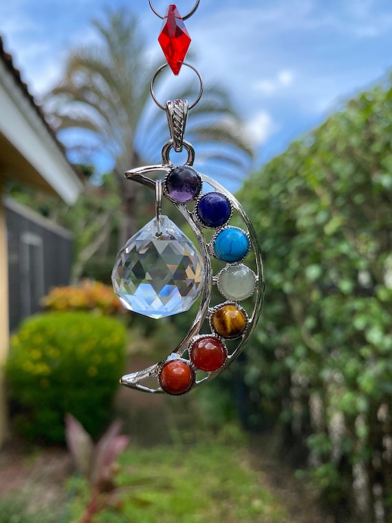 7 Chakra Crystal Suncatcher Car Mirror Gemstone Hanging Ornament Rainbow Gift 