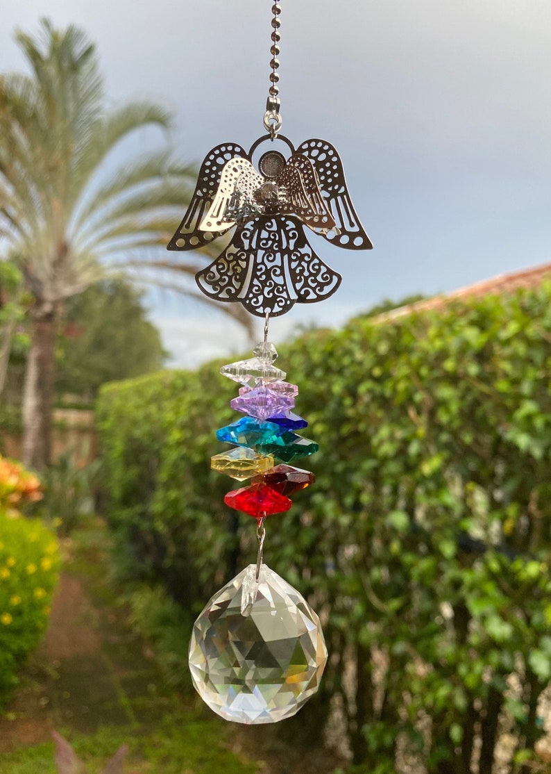 Guardian Angel Suncatcher Car Charm Rainbow Crystal Etsy