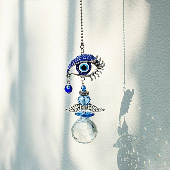 Evil Eye Moon Pendant Hanging Crystal Rainbow Maker Suncatcher Glass Ball Prisms 