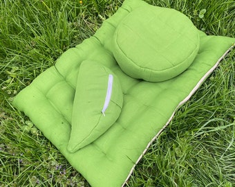 Hemp meditation set - yoga mat, yoga cushion and zafu with buckwheat husk