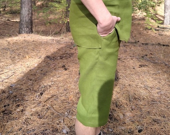 Pantaloncini in canapa verde da uomo, Abbigliamento in canapa naturale con protezione UV, Panno biologico