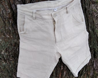 Hemp shorts, Handmade hemp clothing for men with zipper and button, Natural color