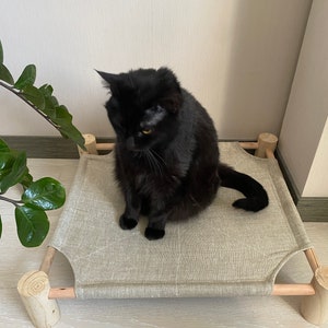 Wood bed for pet with hemp fabric, Natural cat bed
