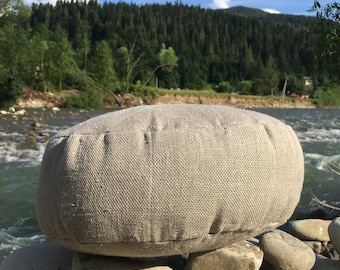 Hanf Rundes Zafu Meditationskissen - Hanf Zafu mit Hanffüller-Bio Hanf Bodenkissen mit Hanffüller