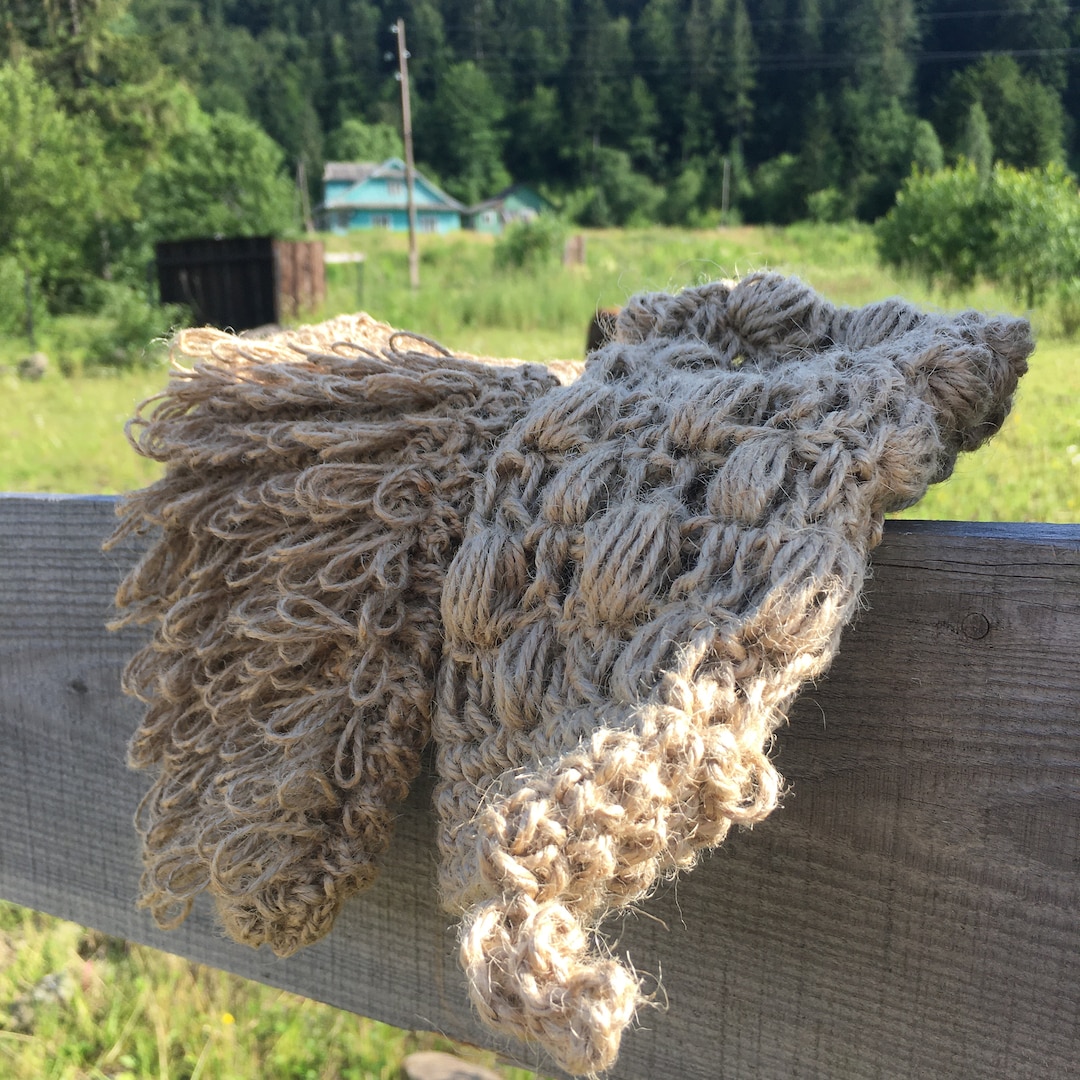 Set of Two Hemp Yarn Crochet Bath Mitt, Body Mitt, Organic Hemp