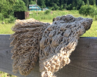 Set of two hemp yarn crochet bath mitt, Body mitt, Organic Hemp Washcloth, Massage mitten and Scrubber