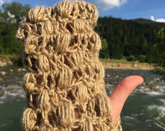 Hemp mitten washcloth, Crochet washcloth, Organic crochet spa sponge, Knitted hemp yarn wash cloth