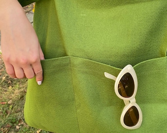 Bolsa de cáñamo verde con una gran partición y dos bolsillos fuera, Muy cómodo para ir a tiendas o como bolsa de equipaje de mano