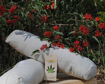 Hemp roll pillow with  Buckwheat hulls, Organic cushion with massage filler