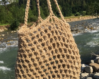 Hemp knit bag, Shopping bag handmade