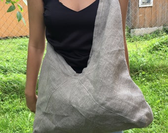 Organic Hemp Bag, Stylish natural hobo bag, One big department with zipper