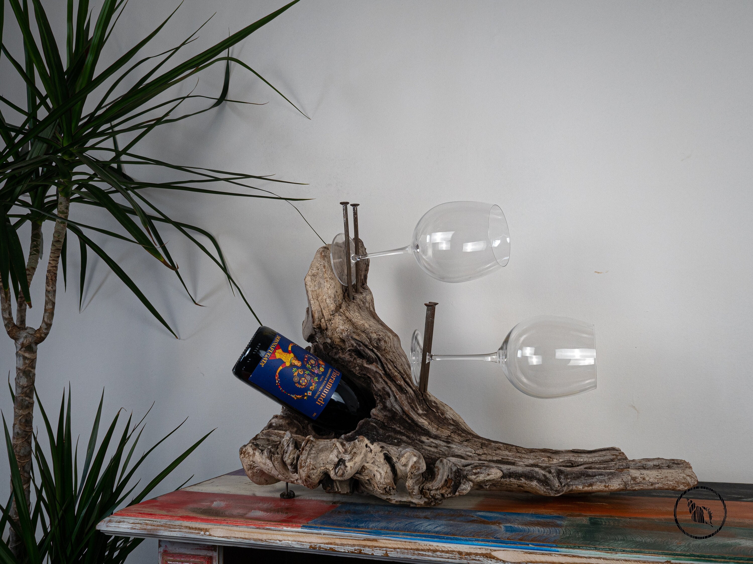 Crastu Wine Holder and Goblet Holder in Driftwood Recovered From