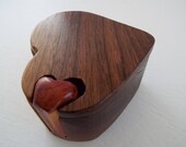 Heart jewelry treasure puzzle box w red cedar heart key, dark walnut, anniversary gift, band saw box, stash box, gift for her, gift for him