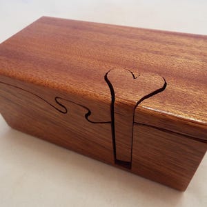 Mahogany Puzzle Box with Heart Key, 5th Anniversary Gift for Him or Her