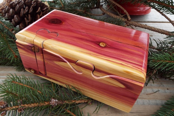 Red cedar live edge box w/ heart key cedar stash jewelry 